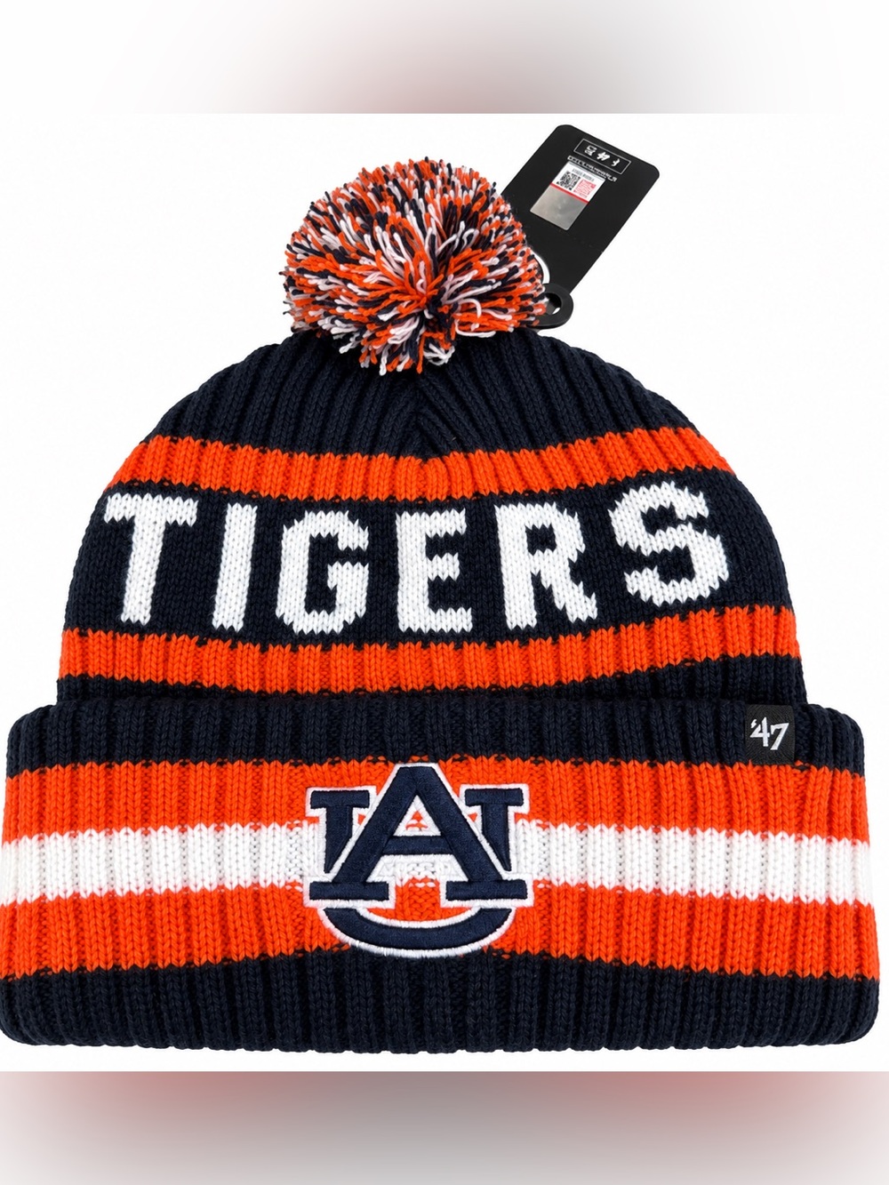 ’47 Brand Auburn Tigers Pom Knit Beanie Hat Navy Orange White NWT